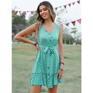 Women’s V-neck Printed Sleeveless Mini Dress